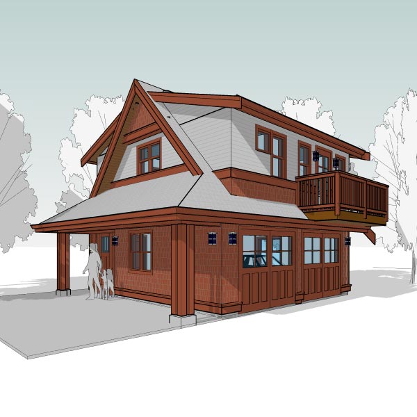 Accurated Blueprints - The Cooper Carriage House & Two-Car Garage - Front Perspective