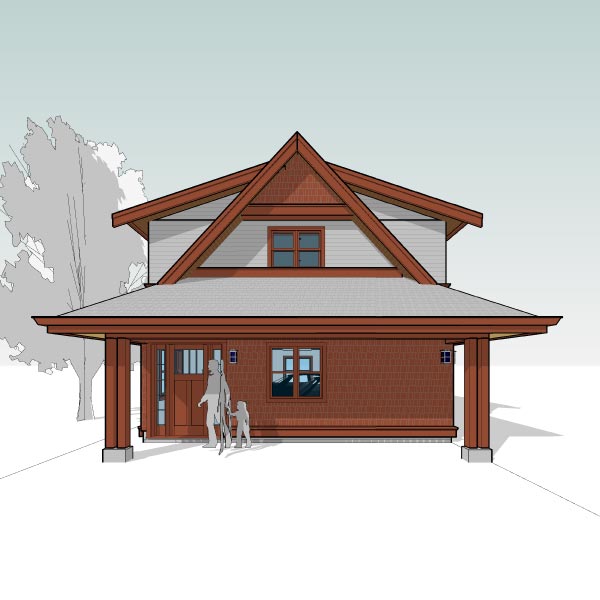 Adaptive House Plans - The Cooper Carriage House & Two-Car Garage - Left Perspective Elevation