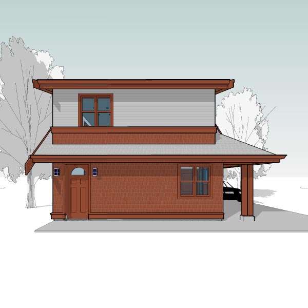Accurated Blueprints - The Cooper Carriage House & Two-Car Garage - Back Side Perspective Elevation