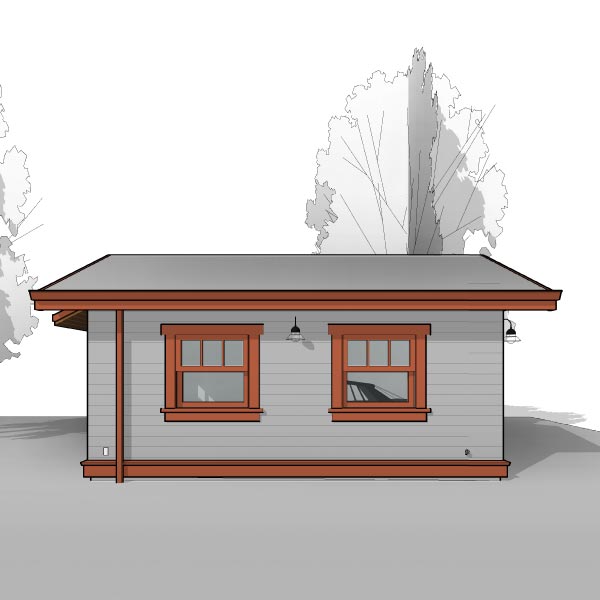 Adaptive House Plans & Blueprints - Craftsman One-Car Garage - Side Perspective Elevation