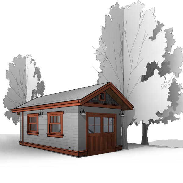 Craftsman One-Car Garage Front Perspective - Adaptive House Plans & Blueprints & House Plans