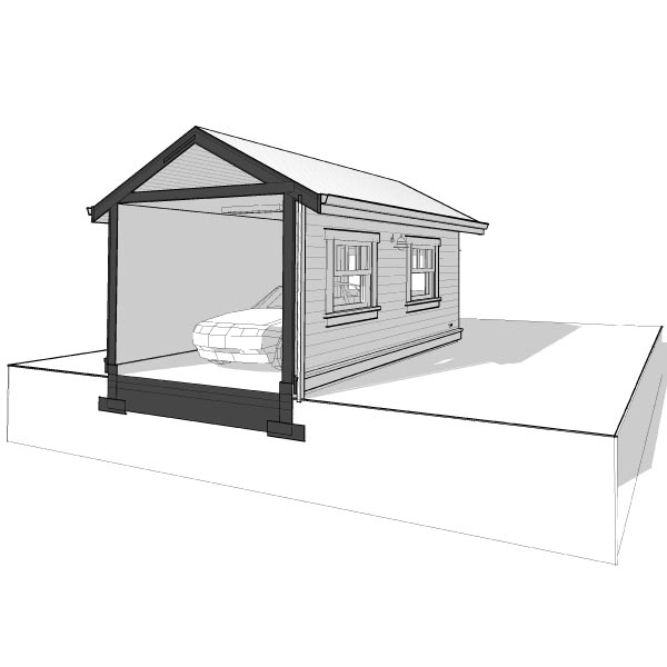 Adaptive House Plans & Blueprints - Craftsman One-Car Garage - 3D Section