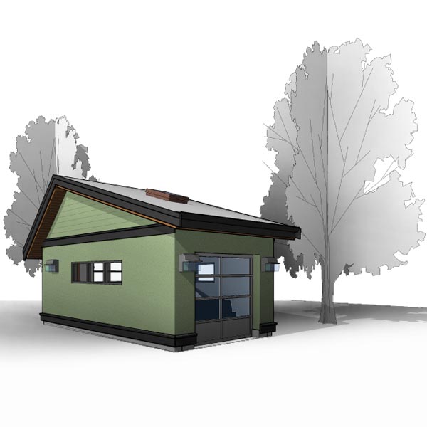 Adaptive House Plans & Blueprints - Saltbox One-Car Garage - Front Perspective