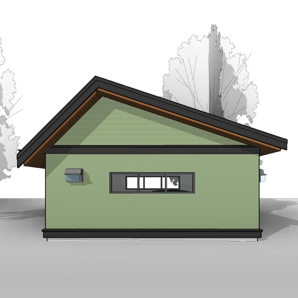 Adaptive House Plans & Blueprints - Saltbox One-Car Garage - Side Perspective