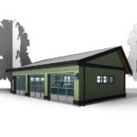 Adaptive House Plans. The Saltbox Three-Car Garage - Front Perspective 2