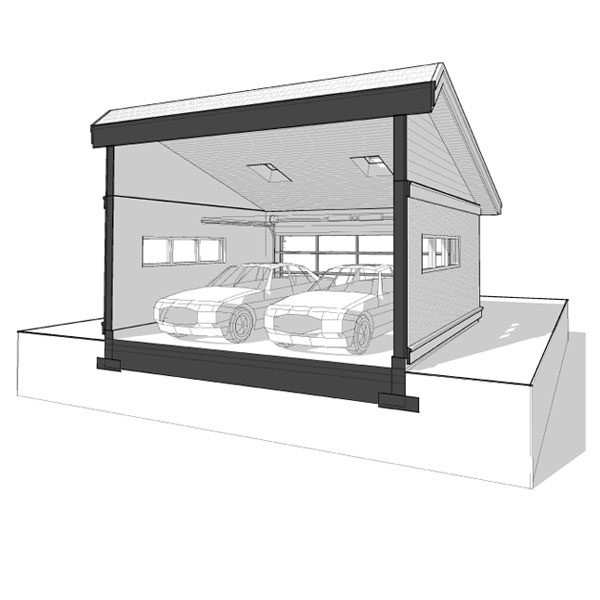 Accurated Blueprints - The Saltbox Two-Car Garage - 3D Perspective Section