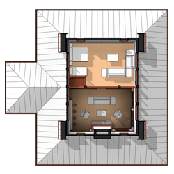Adaptive House Plans Garibaldi Cabin House Plan Set - 3D Upper Floor Plan - 2 Story House