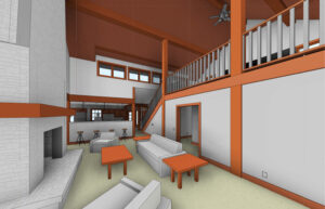 Adaptive House Plans Garibaldi Cabin great room & kitchen
