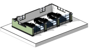 Saltbox three-car garage 3D floor plan Blueprint