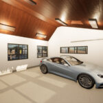Interior rendering of the Saltbox 2 car detached garage plan blueprint.