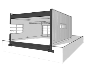Modern style garage plans in a 3D section view
