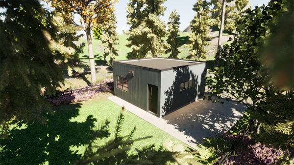 The Cube a modern 2 car garage plan with a flat roof.