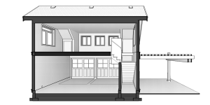 3D section perspective of the interior of the garage