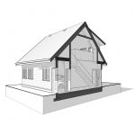 3D section perspective of garage with loft of the Craftsman Two-car garage with loft