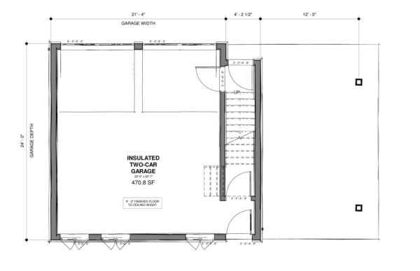 38'x24' garage floor plan - Detached Two-Car Garage with upper floor