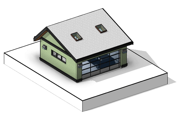 Saltbox two-car garage blueprints 3D model exterior