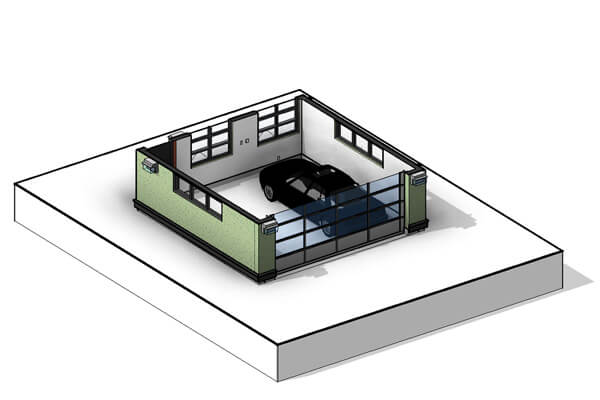 Saltbox two-car garage blueprints 3D model interior