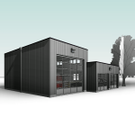 RV Garage Plans - The CUBE - Modern style two-car garage with RV parking