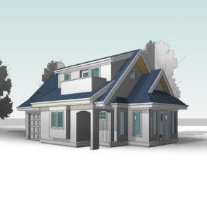 Covered porch perspective - Victorian-Style Laneway House Plan. One of our bestselling 2 bedroom laneway house plans.