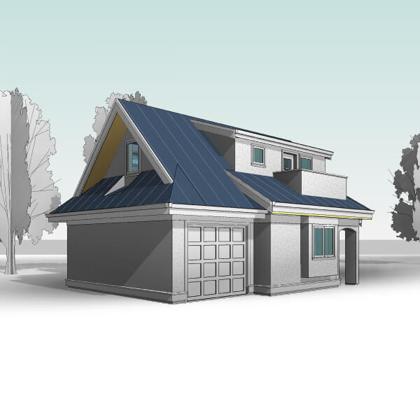 1-car garage perspective - The Victorian 32' x 23' Laneway House. One of our bestselling 2 bedroom laneway house plans.