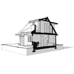 3D section perspective - The Victorian 32' x 23' Laneway House