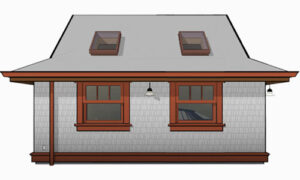 Side perspective of Dutch gable style one-car garage design