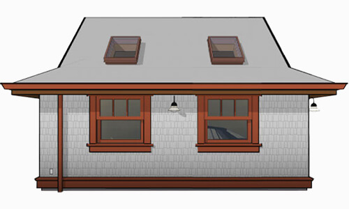 Side perspective of Dutch gable style one-car garage design