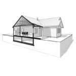Rancher two-bedroom house plan 3D section from Adaptive House Plans