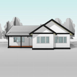 Covered porch on a rancher style house plan