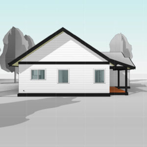 Side elevation of a rancher style house plan. Three Bedroom House Plan | Victorian 44′ x 39′ Rancher Style Plan