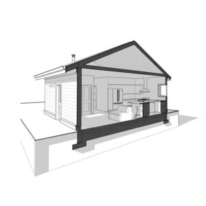 Craftsman One-Storey Carriage House blueprint - 3D section | Permit Ready House Plans