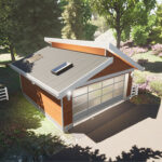 Front yard birds eye rendering - Permit Ready Garage Plan | West Coast 20′ x 20′ Two-Car Garage