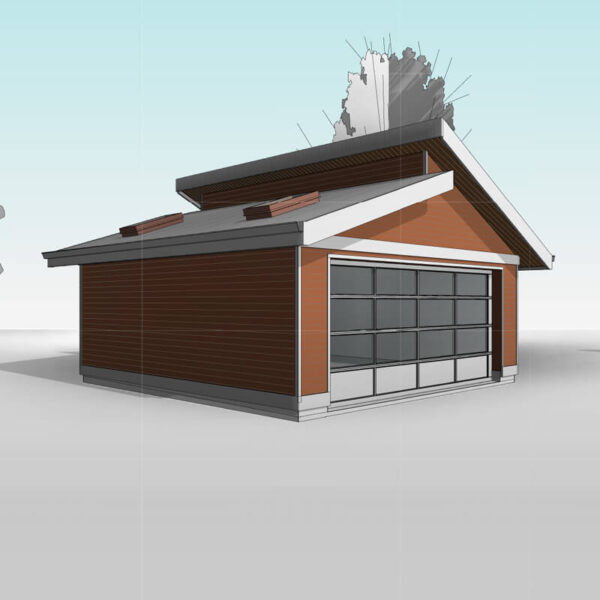 West Coast modern two-car garage front perspective