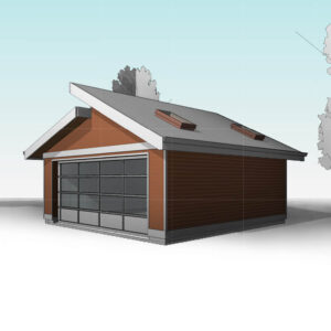 West Coast modern two-car garage front perspective
