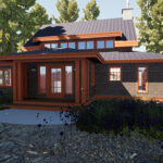 Front entry porch perspective of the Garibaldi Cottage - Two Storey, Three Bedroom Plan set.