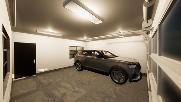 Inside of a modern flat-roof two-car garage plan