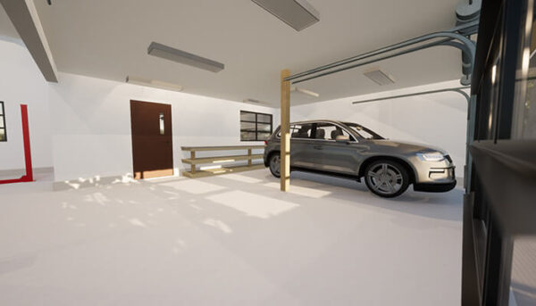 Inside the CUBE 3-car garage and Carriage House. Adaptive House Plans
