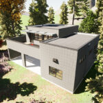 Large, modern three-car garage and carriage house blueprint. The CUBE - Adaptive House Plans | Garage with Apartment Above