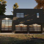 Large carriage house and garage blueprint. Modern flat roof carriage house plan. Adaptive House Plans