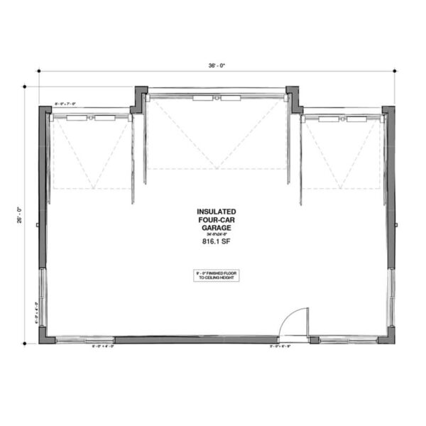 Four-Car Garage Floor Plan | Cube 36' x 26' Modern Garage Plan