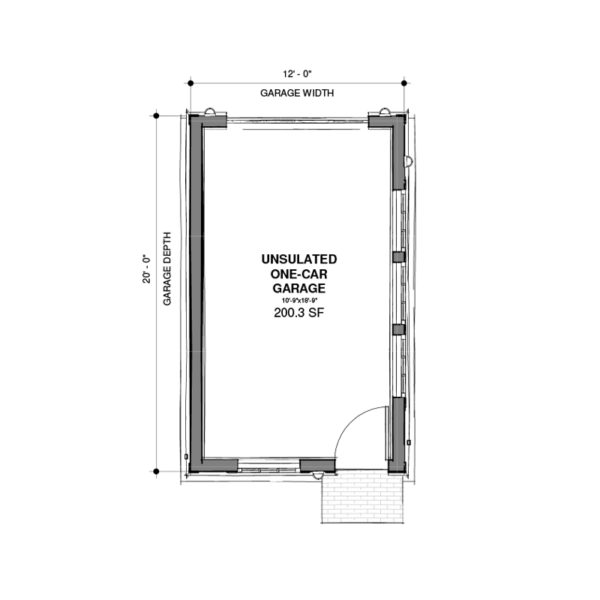 Premium-grade 1-car garage floor plan. This garage blueprint features large windows and a hip roof. Adaptive House Plans