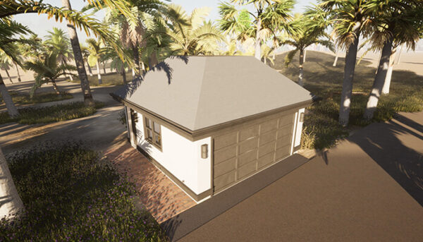 Arial View of the Mansard Two-Car Garage Blueprint Package