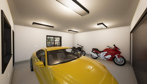 Interior perspective of the Mansard two-car garage blueprint package