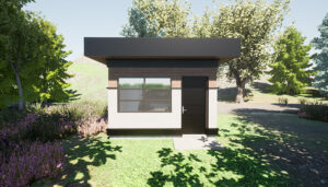 The Modernist 1-car garage plan is a modern-style one-car garage plan with a flat roof. Adaptive House Plans