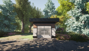 The Modernist 1-car garage plan is a modern-style one-car garage plan with a flat roof. Adaptive House Plans