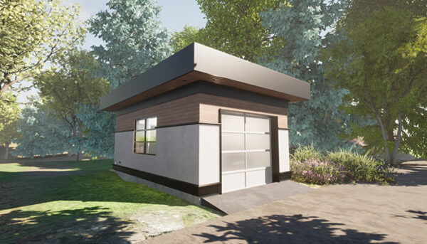 Small, modern garage blueprint. One-care garage plan, the Modernist. From your permit ready plan shop - Adaptive House Plans