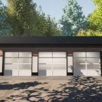 The Modernist 3-car garage blueprint. A contemporary, West Coast garage plan with a flat roof and modern style. Permit ready three-car garage house plan.