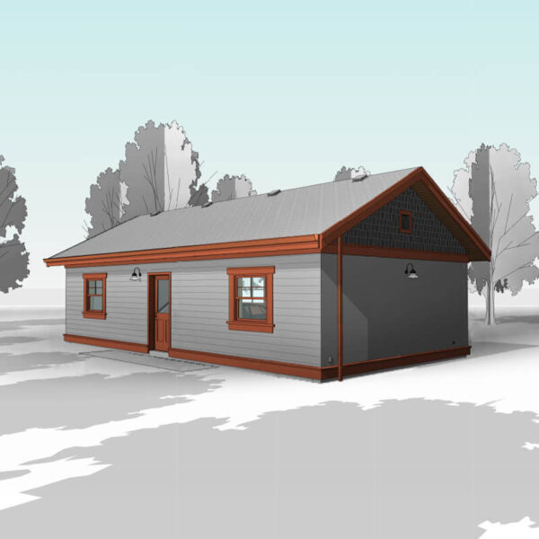 View of the back of the Craftsman three-car garage plan. A full sized Craftsman-style garage blueprint. Measuring 36'x20' it will easily fit three cars. Adaptive House Plans
