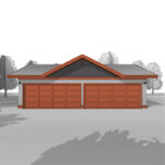 Large four-car garage blueprint. Craftsman style garage, with windows and a gable roof. Adaptive House Plans