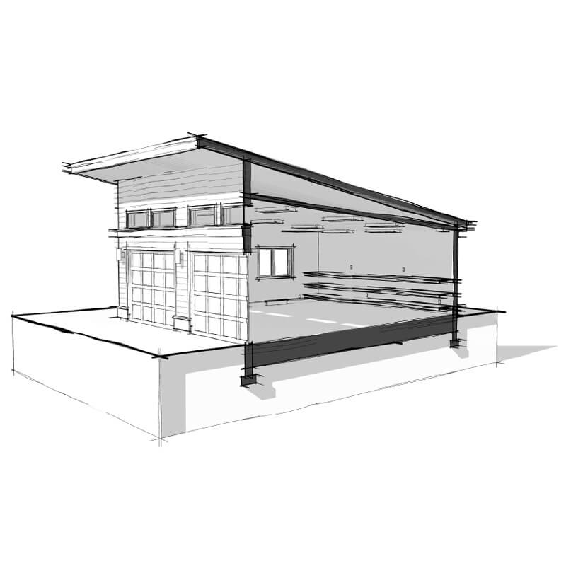 Large detached garage plan. 3-car garage plan. Eastsider Three-Car Garage Blueprint. Adaptive House Plans